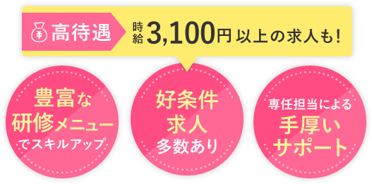 豊富な研修メニューでスキルアップ・好条件求人多数あり・専任担当による手厚いサポート
